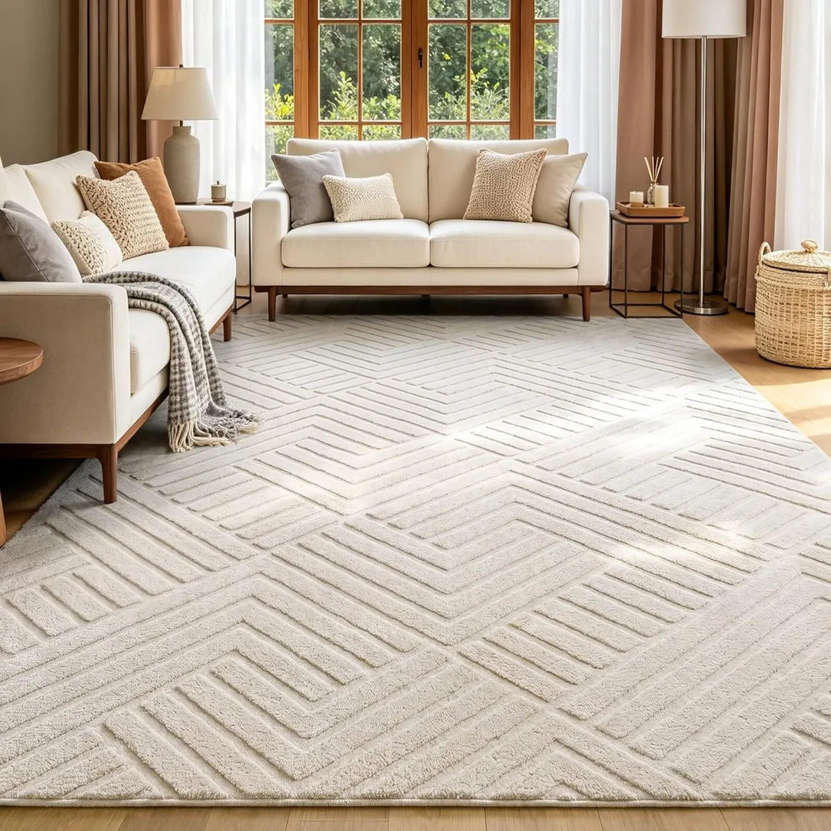 Large Rugs Living Room 200 by 300 cm Modern Cream - Image 1