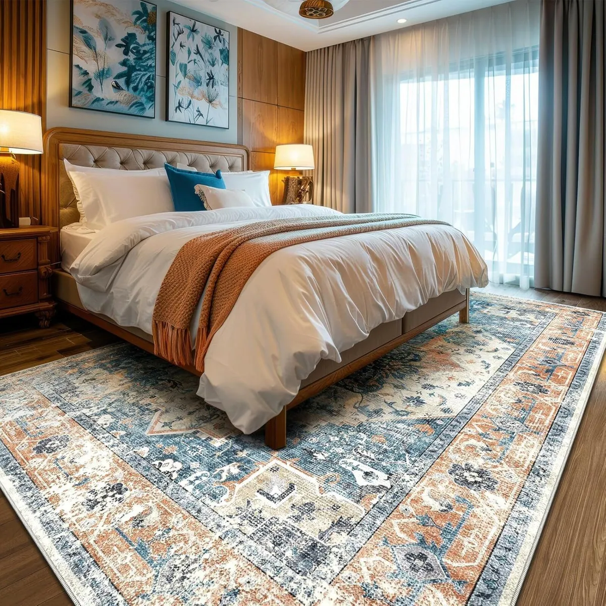 Blue Area Rugs for Living Room Washable Large - Image 1