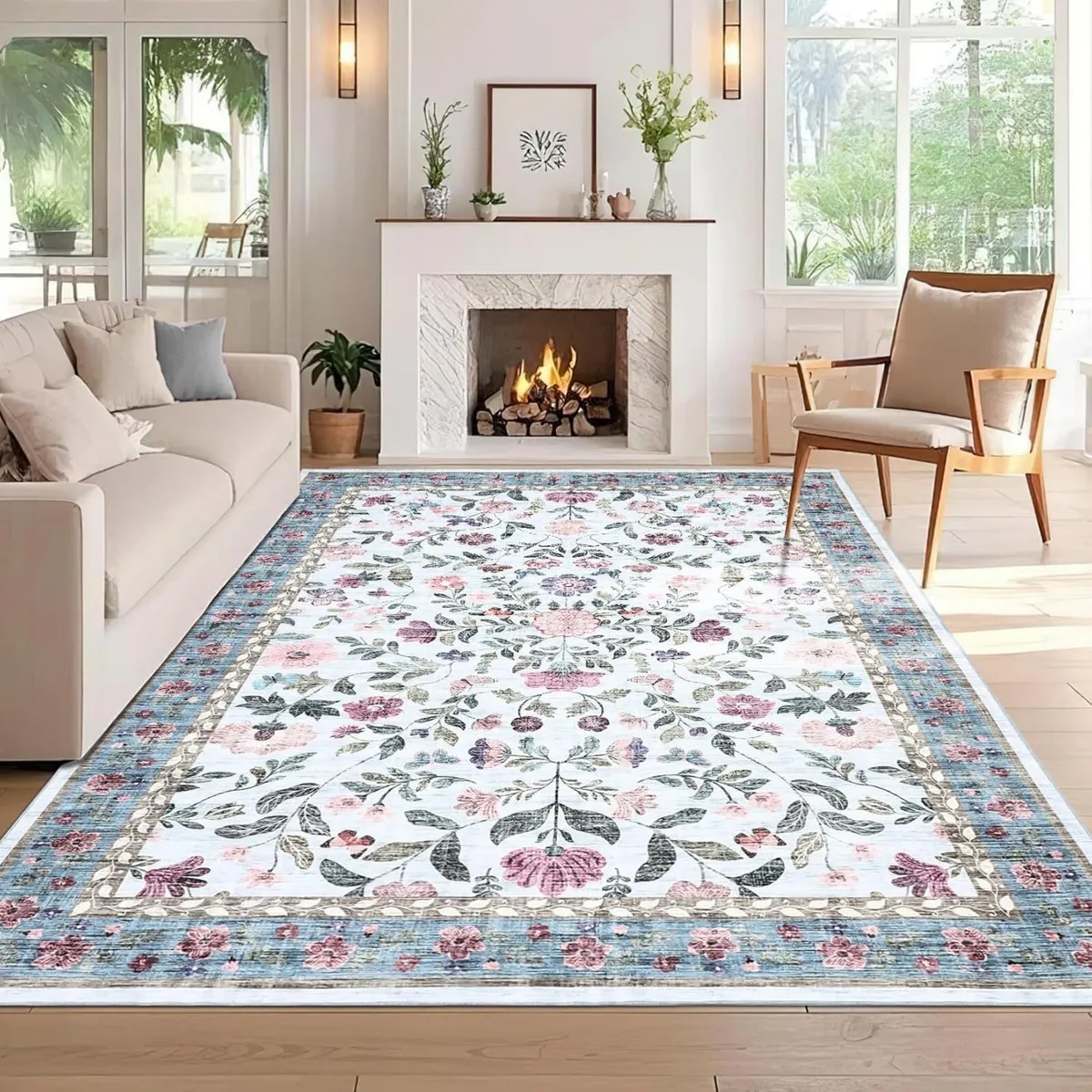 160x230 cm Soft Large Floral Rug Washable - Image 2