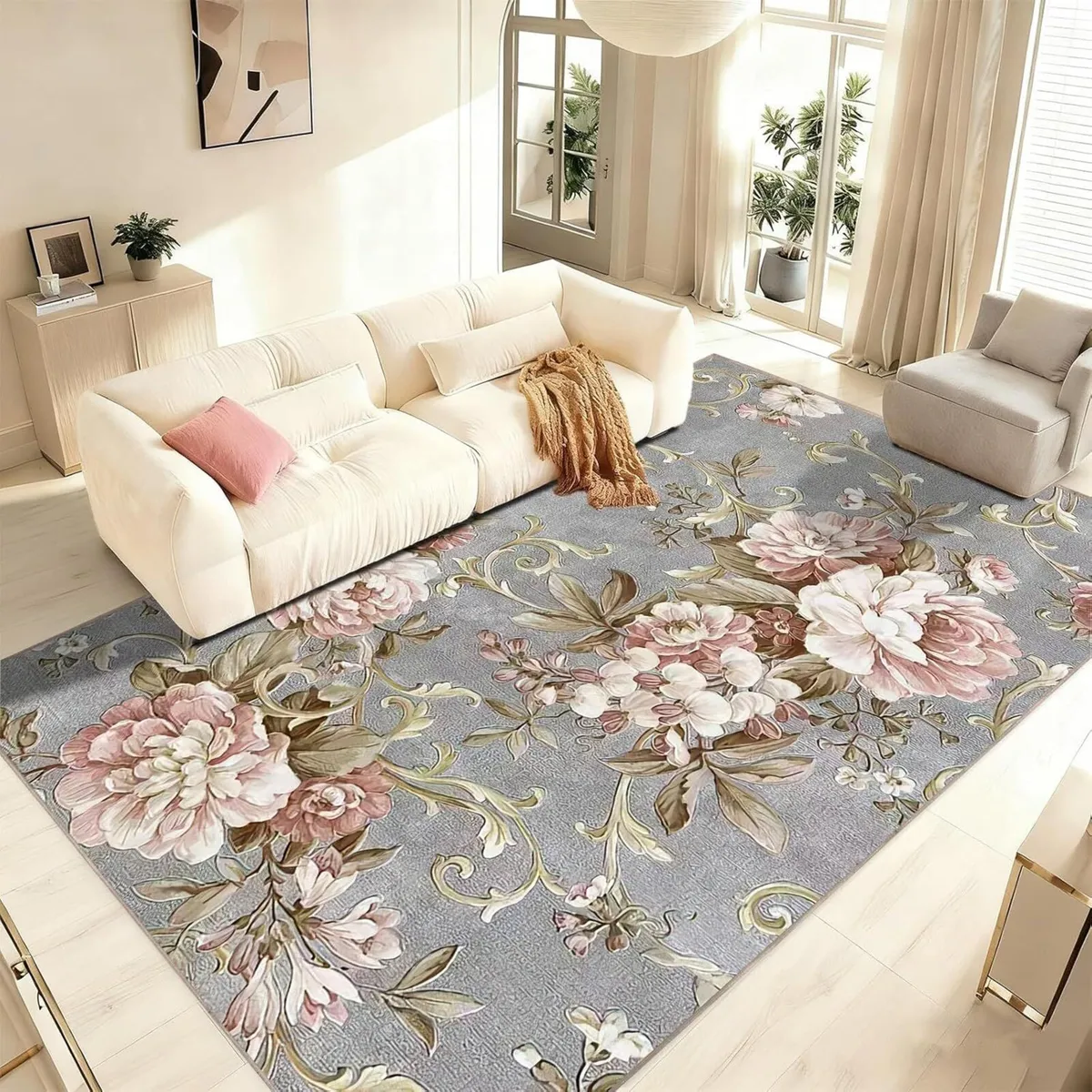 Rugs Living Room 180x250cm Washable Pink and Grey - Image 1