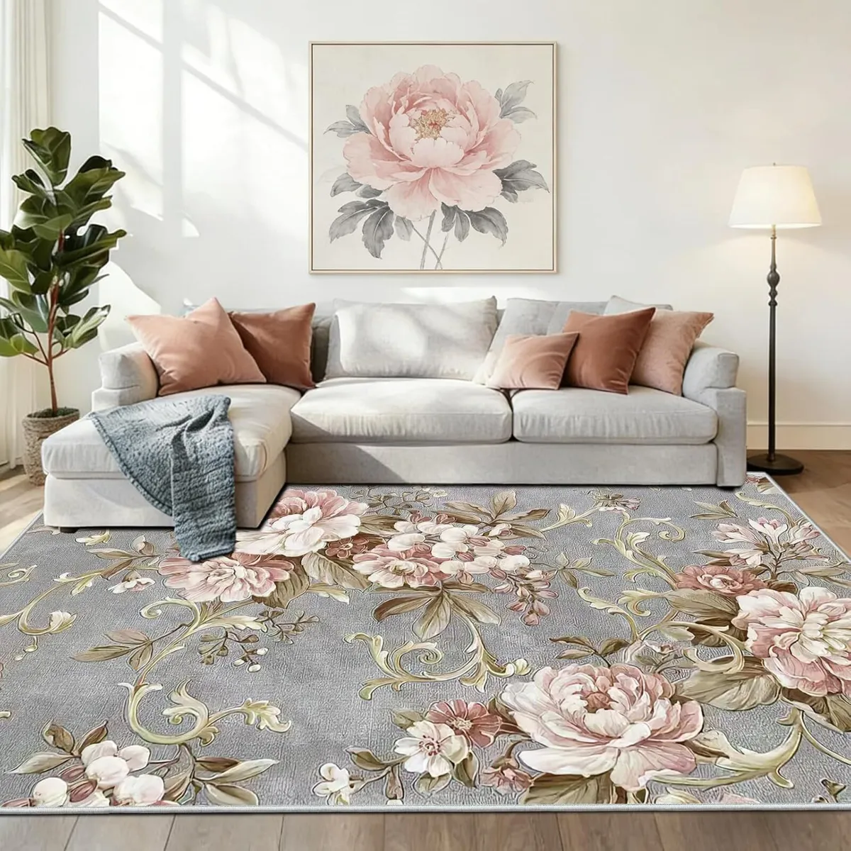 Rugs Living Room 180x250cm Washable Pink and Grey - Image 3