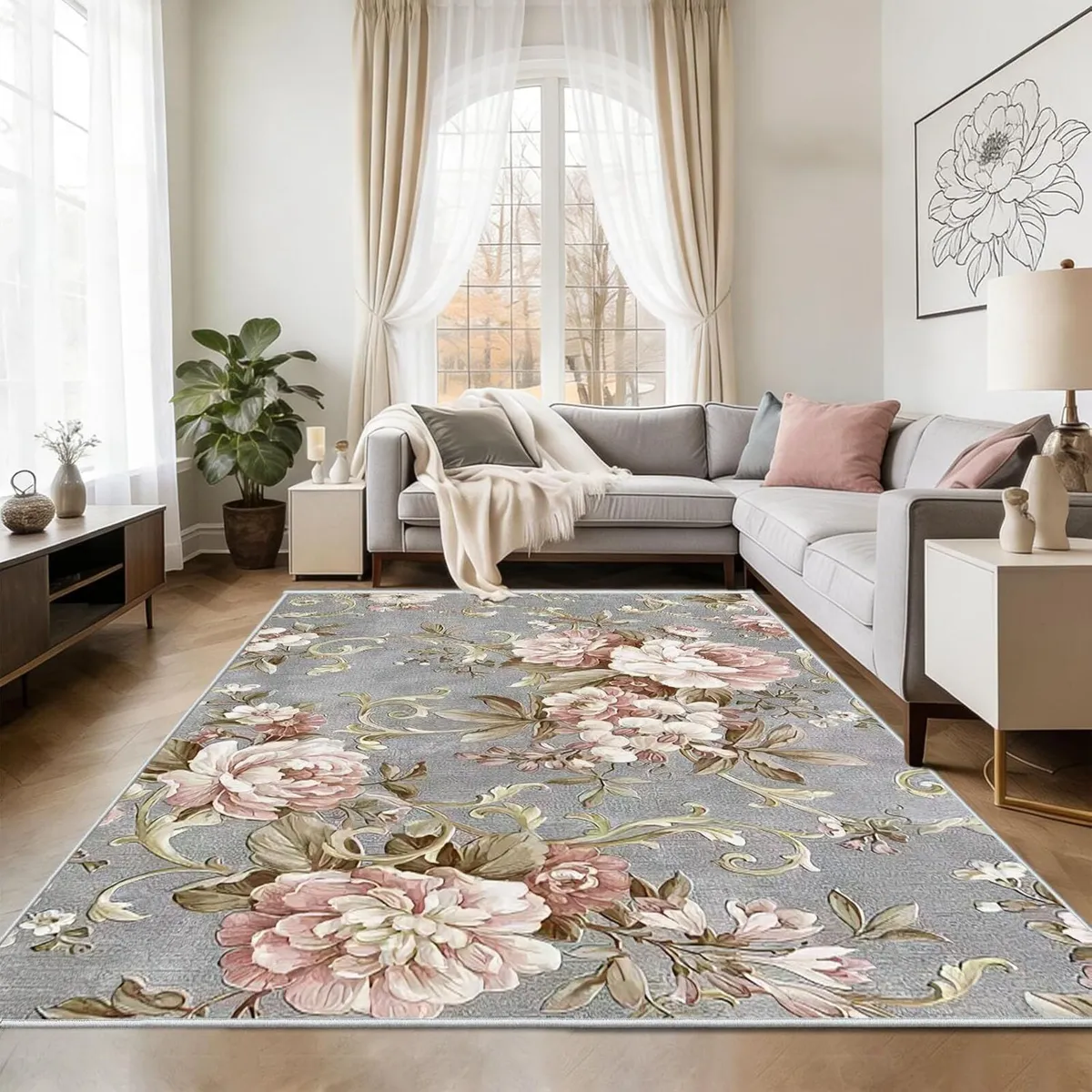 Rugs Living Room 180x250cm Washable Pink and Grey - Image 4