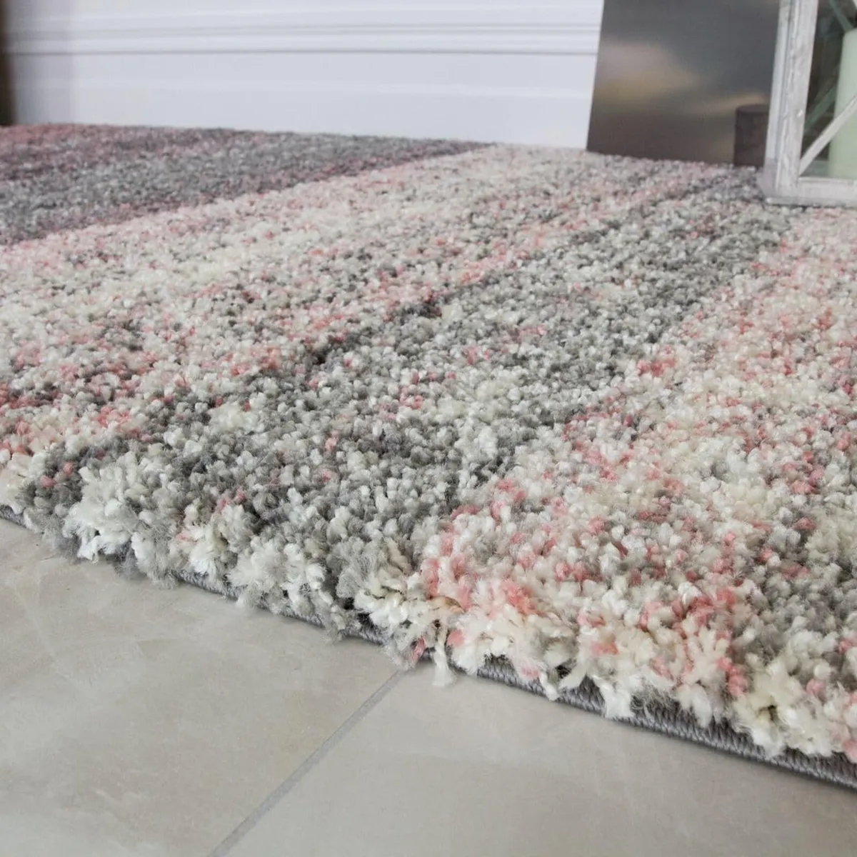 Murano Blush Grey Cream Striped Thick Shaggy Shag - Image 4