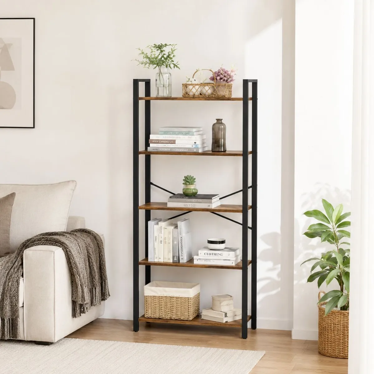 Industrial 5-Tier Bookcase - Image 1