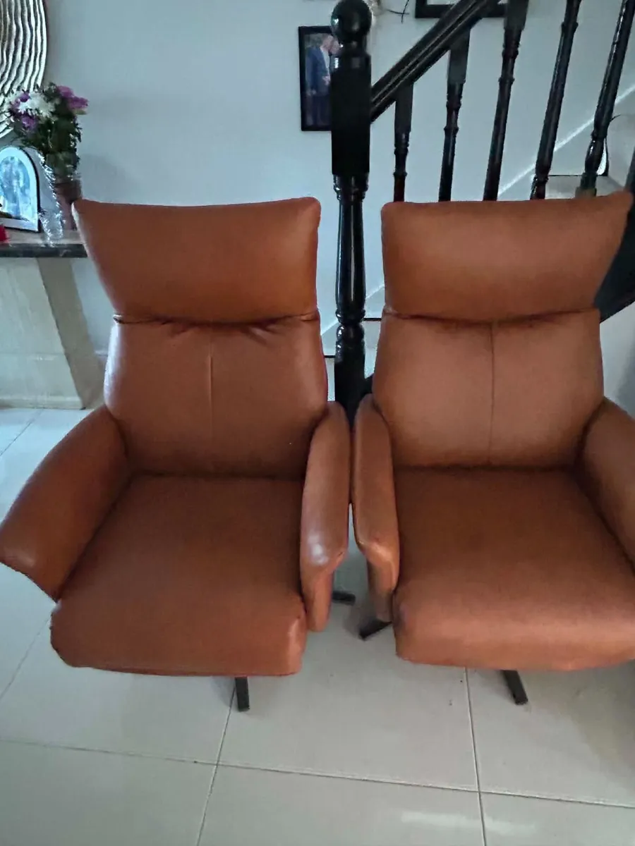 2 Tan Leather Rechargable Recyliners for Sale - Image 1