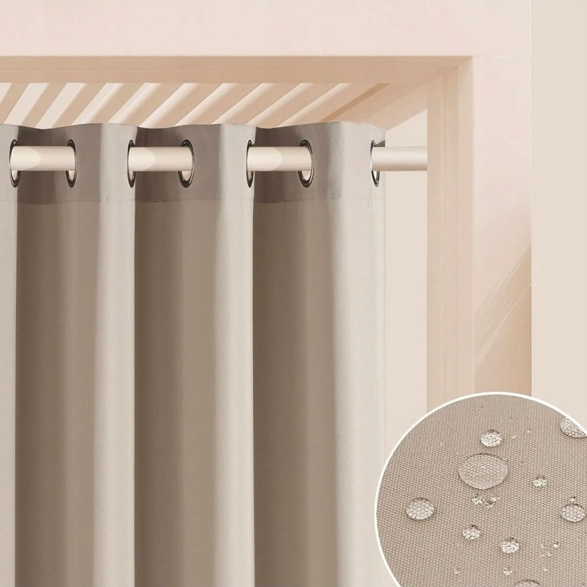 5 x Waterproof Beige Curtains +Curtain bands NEW - Image 4