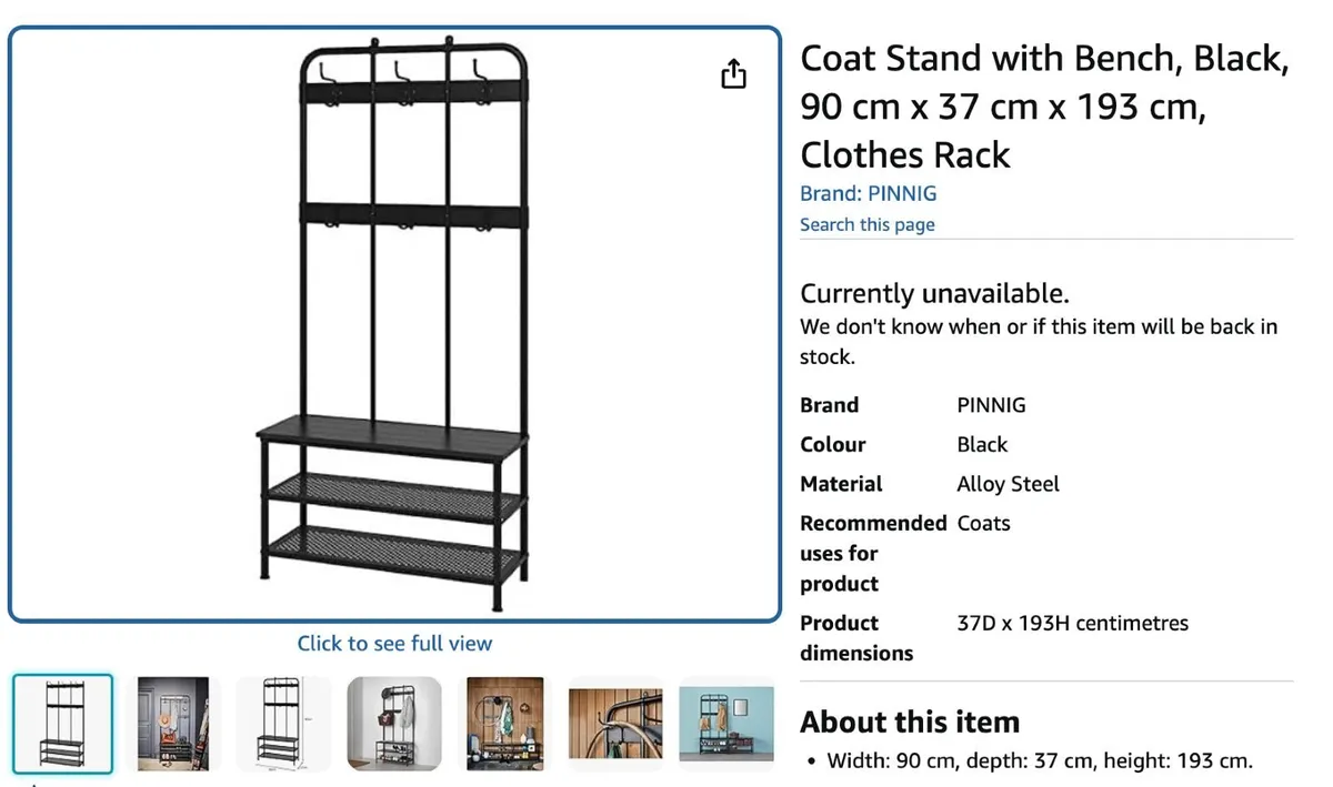 Coat Stand with Bench - Image 1