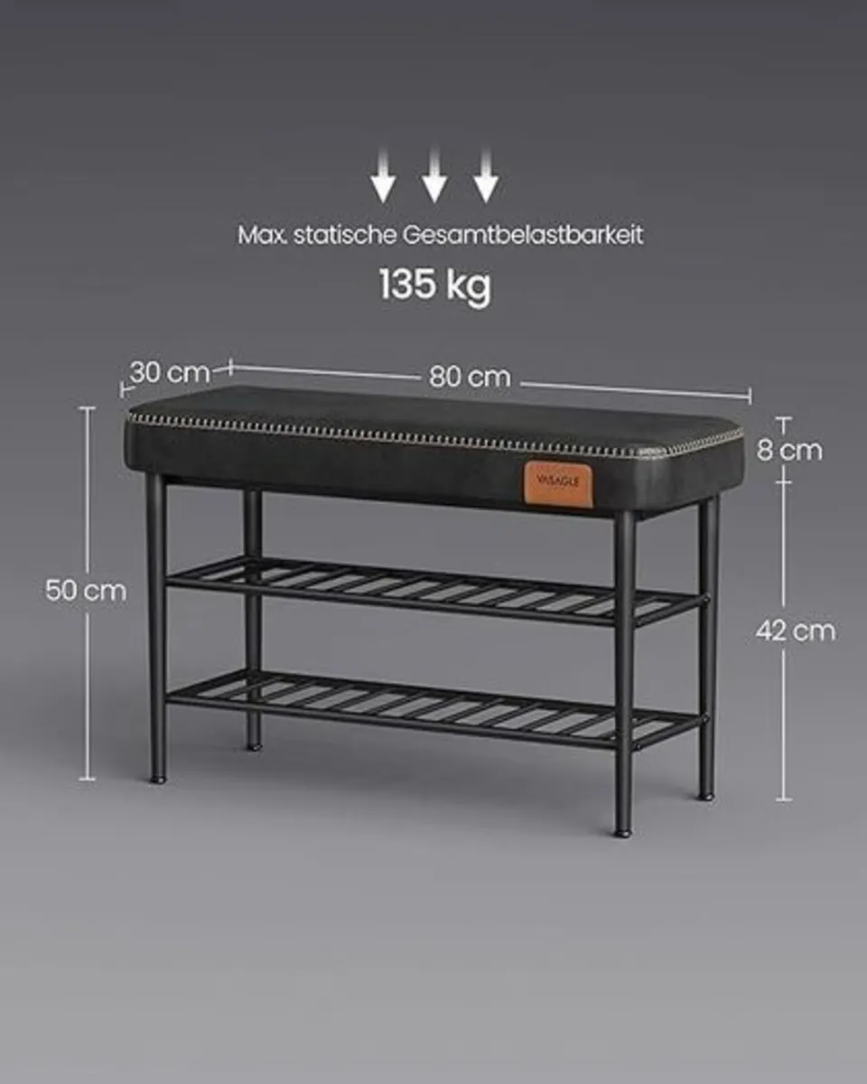 Shoe Storage Bench with Cushioned Seat – Faux Leat - Image 2