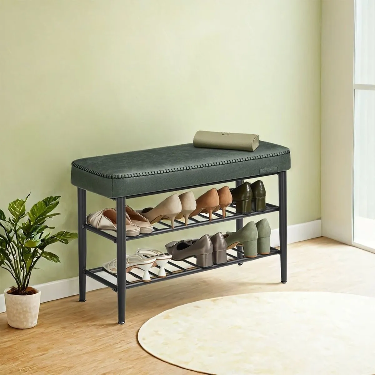 Shoe Storage Bench with Cushioned Seat – Faux Leat - Image 4