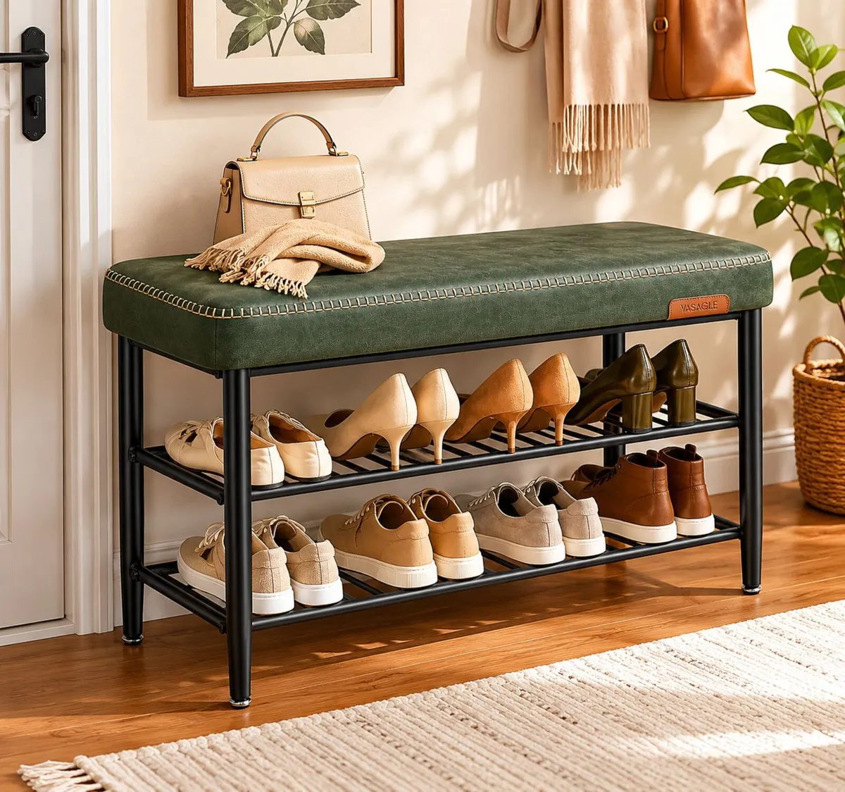 Shoe Storage Bench with Cushioned Seat – Faux Leat - Image 1