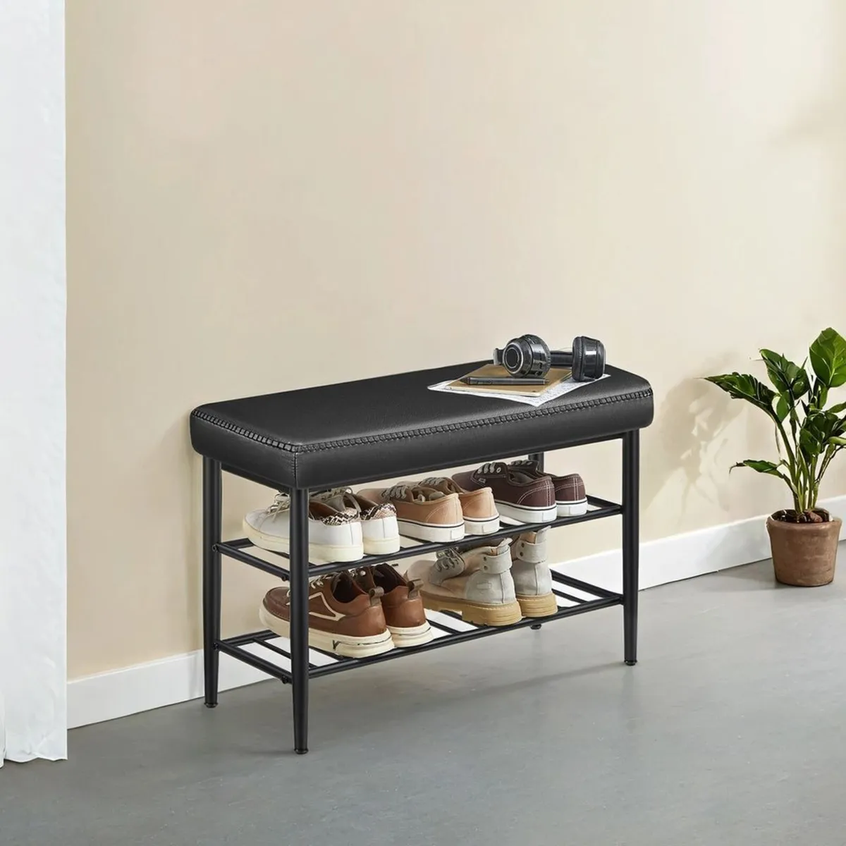 Shoe Storage Bench with Cushioned Seat – Faux Leat - Image 3