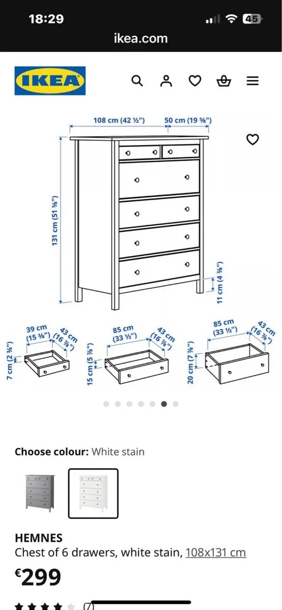 Tall white chest of deep drawers - Image 1