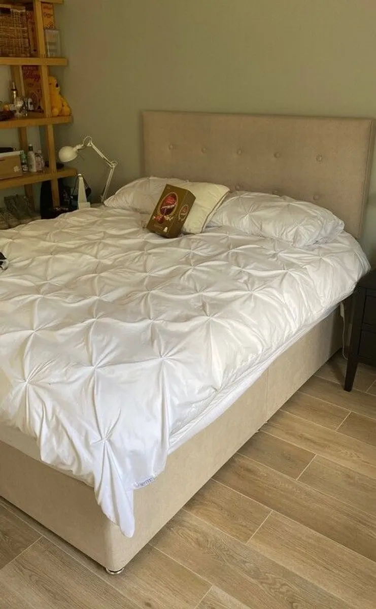King Bed Frame - Upholstered Platform with Headboard & Orthopaedic Mattress - Image 1
