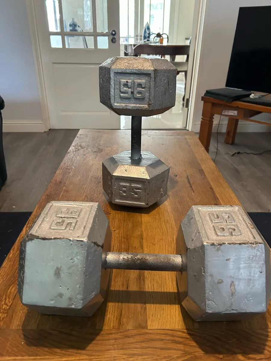 2 x 95 pound / 43 kg - Cast Iron Dumbbells - Image 1
