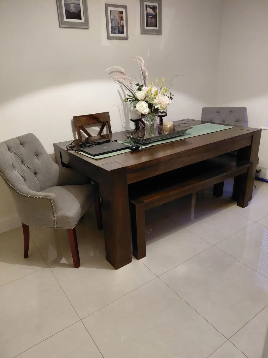 Solid Wood Dining Table Set with Bench & Upholster - Image 2
