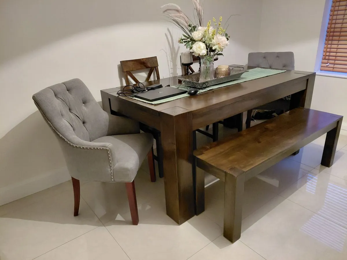 Solid Wood Dining Table Set with Bench & Upholster - Image 4