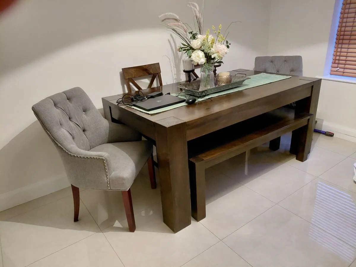 Solid Wood Dining Table Set with Bench & Upholster - Image 3