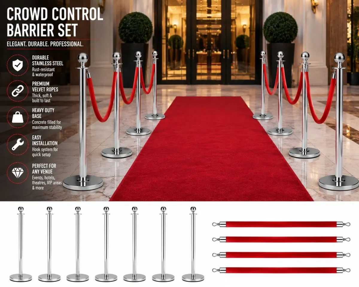 Gold & Silver Crowd Control Barrier Set with Red V - Image 3