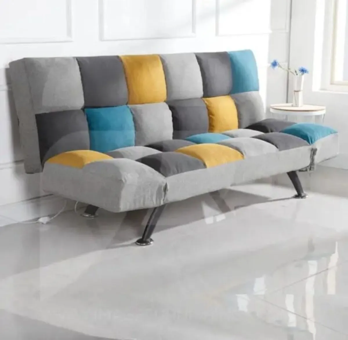 Boston Yellow & Blue Patchwork Sofa Bed - Image 1