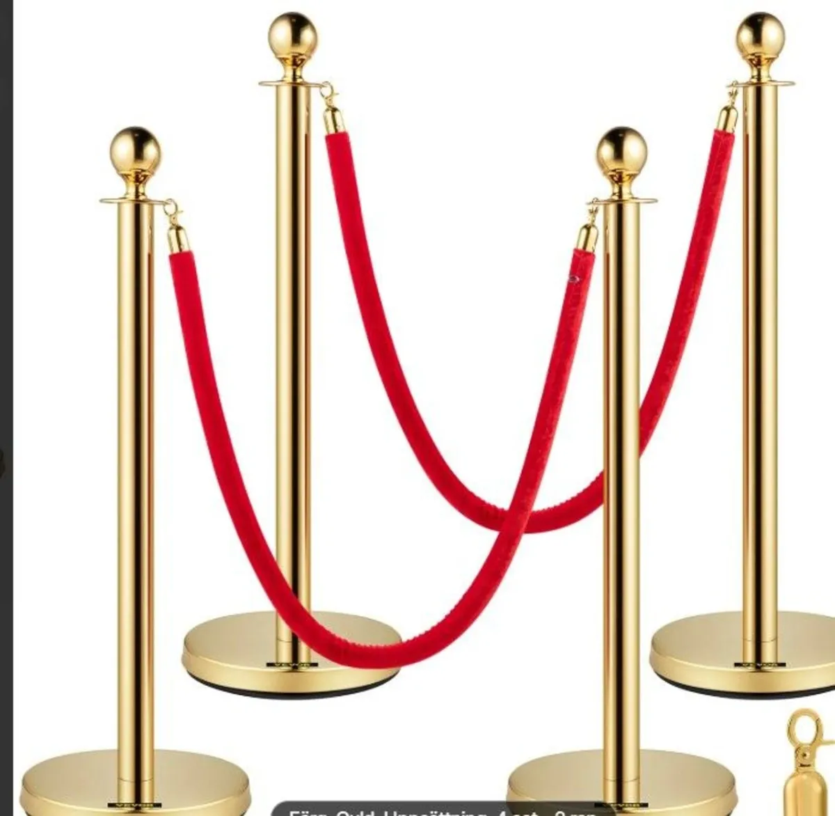 Gold Crowd Control Barrier Set 4 Posts with 2 Red - Image 3