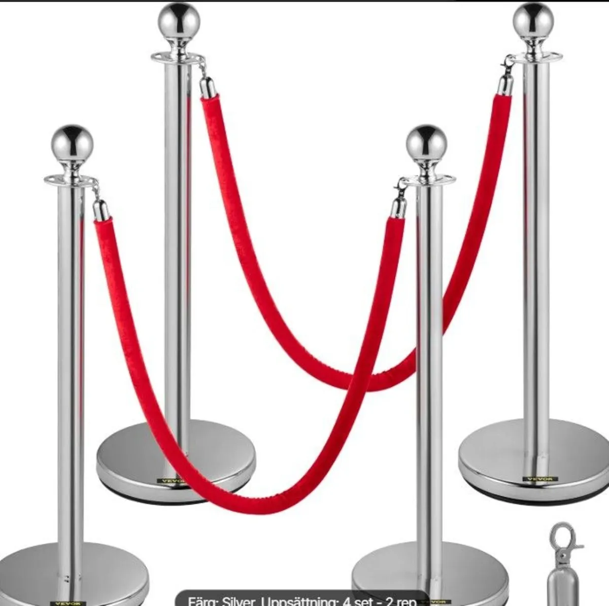 Gold Crowd Control Barrier Set 4 Posts with 2 Red - Image 4