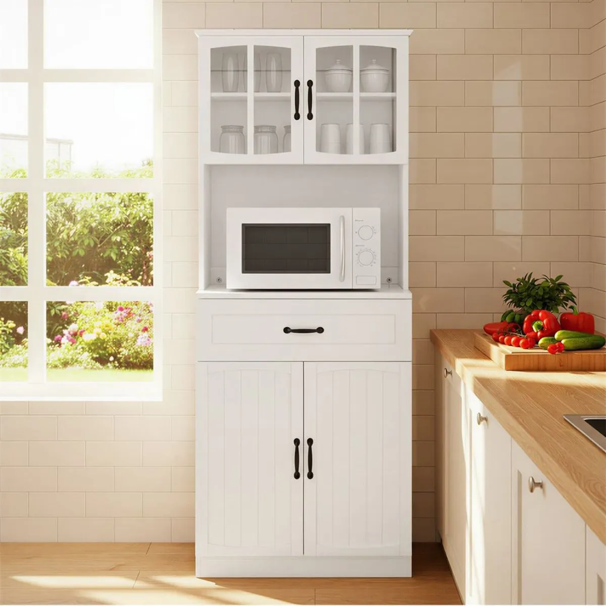 Tall Kitchen Storage Cabinet with Drawer and Upper - Image 3