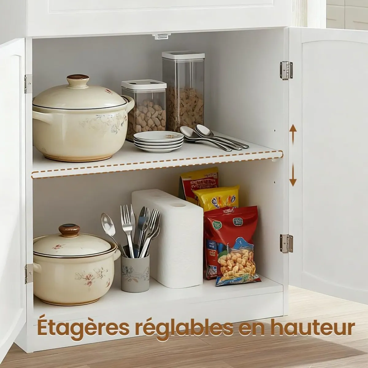 Tall Kitchen Storage Cabinet with Drawer and Upper - Image 4