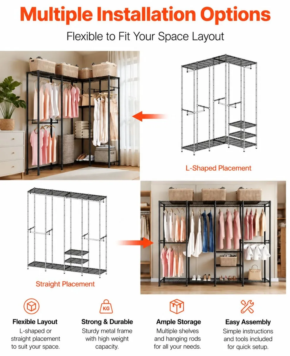 Heavy Duty Corner Clothes Rack Wardrobe 499 kg Cap - Image 1