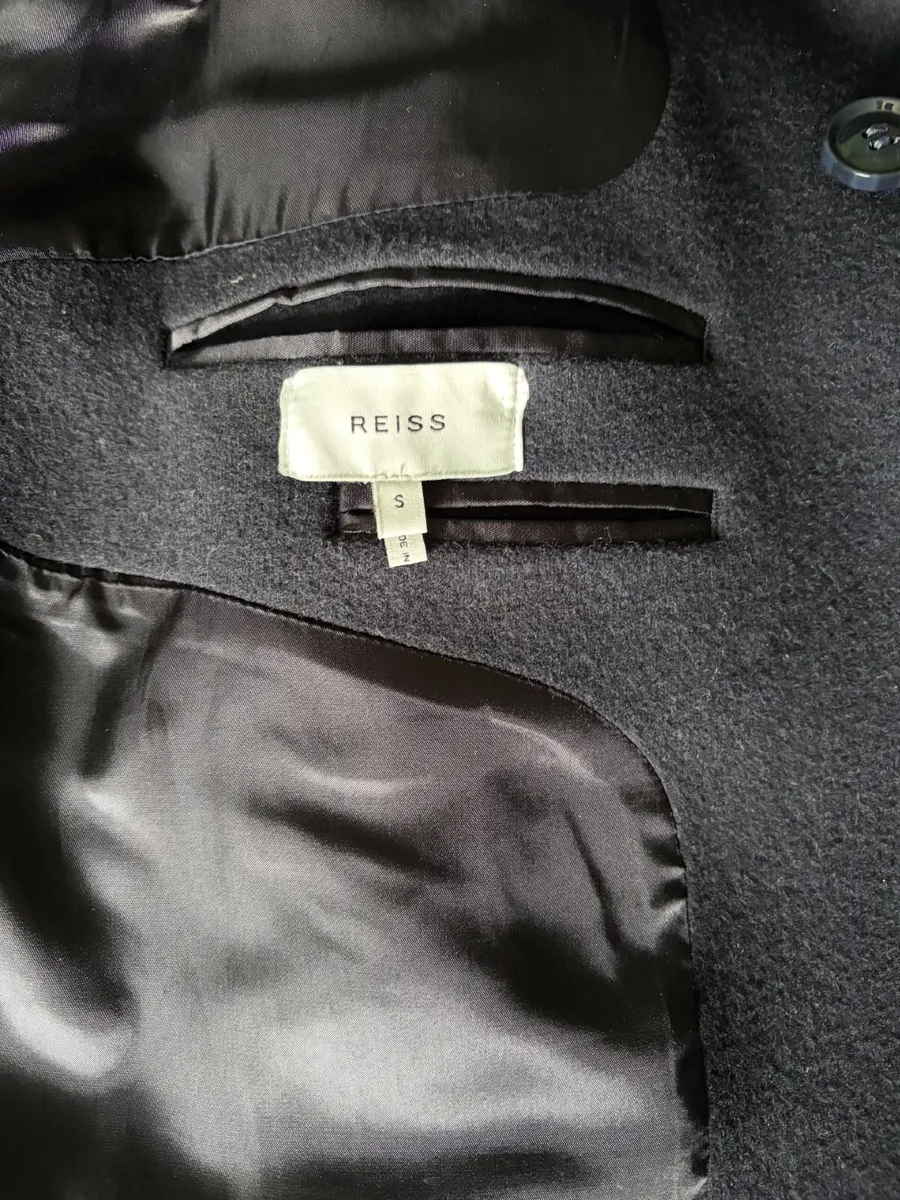 REISS Double Breasted Wool Blend Overcoat in Navy - Image 4