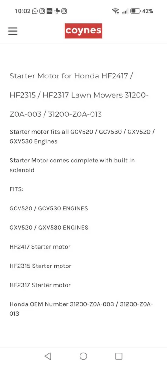 Honda lawnmower starter - Image 1