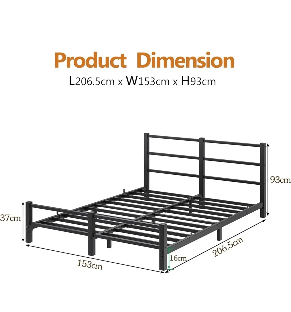 16cm Low Profile King Bed Frame with Headboard, 5f - Image 2