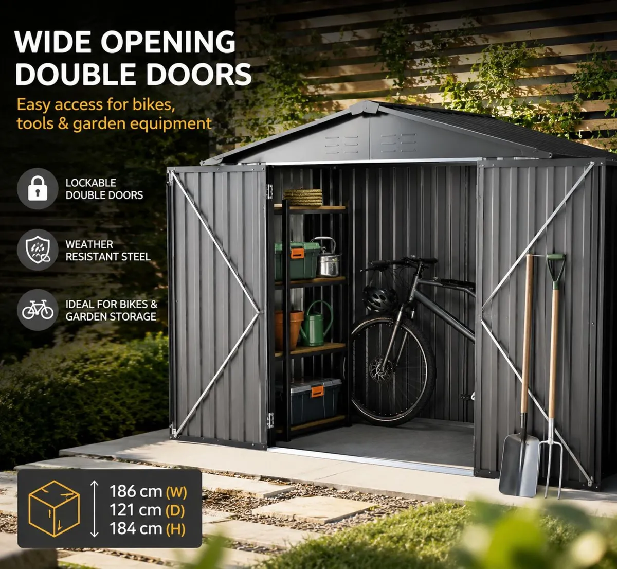 Metal Shed With Wide  Double Doors - Image 1
