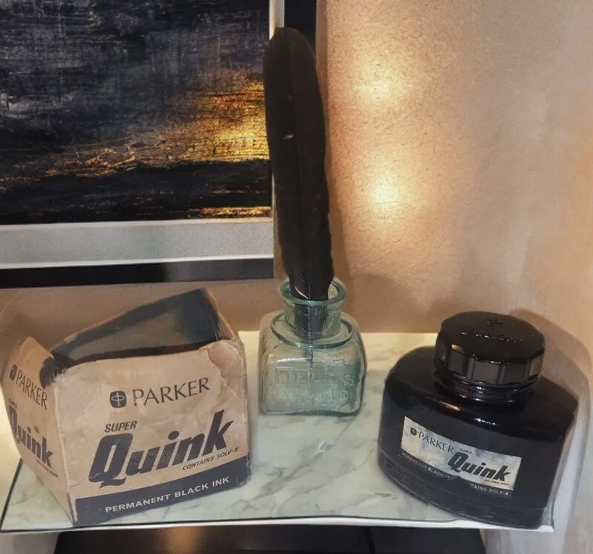 Rare 1918 Antique "Fields" Ink & Gum Set + Full Vintage Parker Quink - Image 1