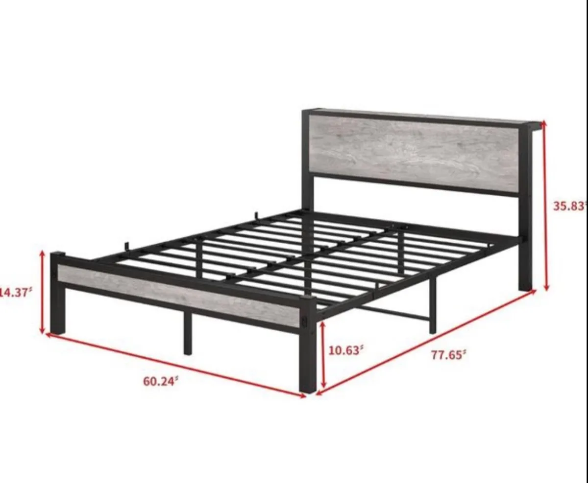 King Size Bed Frame with Storage Wooden Headboard, - Image 2