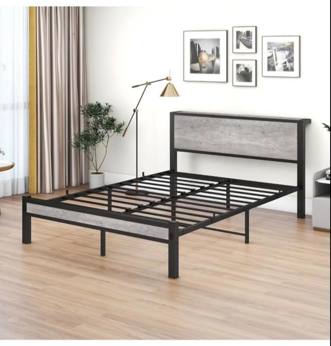 King Size Bed Frame with Storage Wooden Headboard, - Image 4