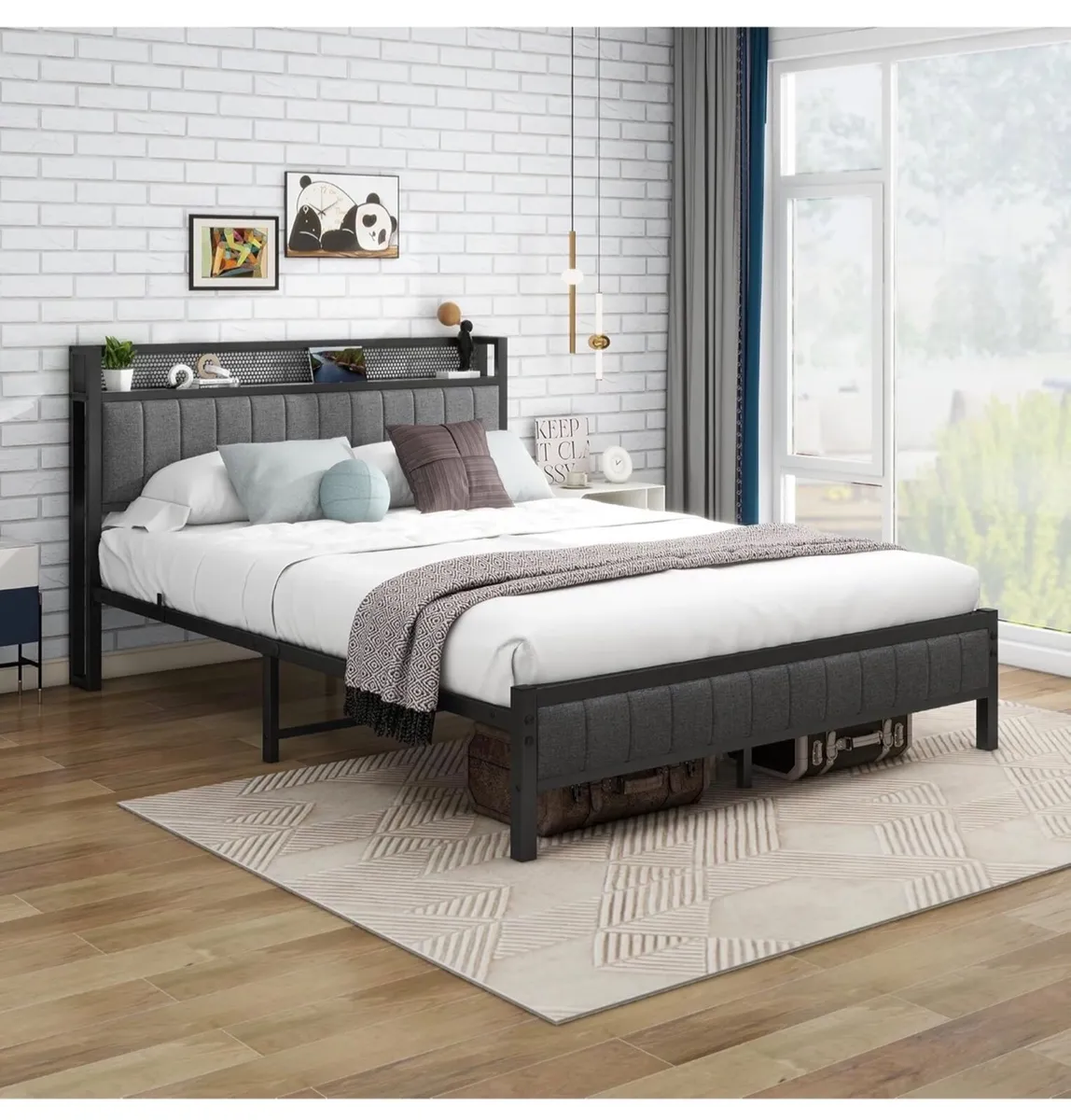 King Size Bed Frame With Storage Headboard, Uphols - Image 1