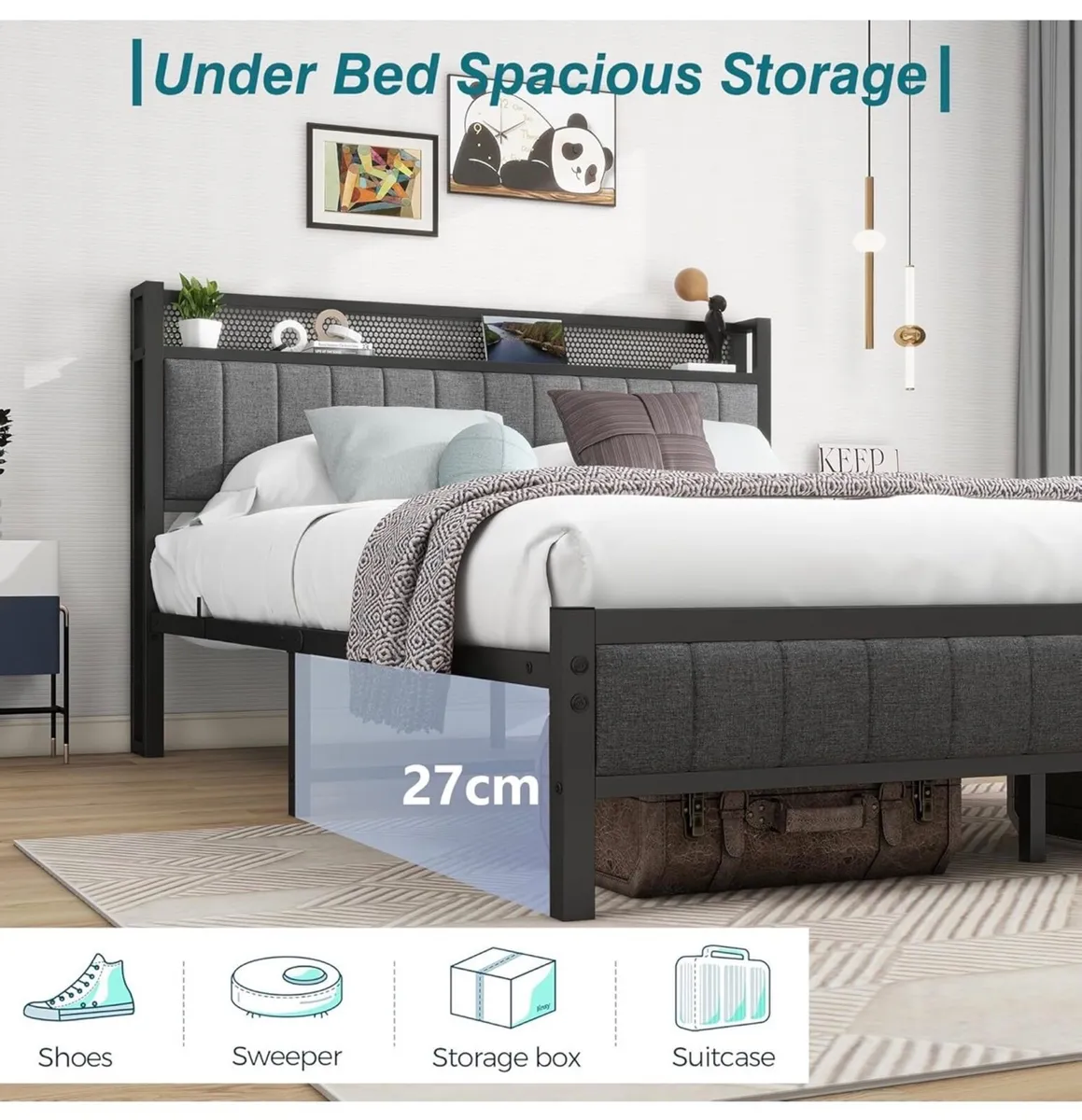 King Size Bed Frame With Storage Headboard, Uphols - Image 4