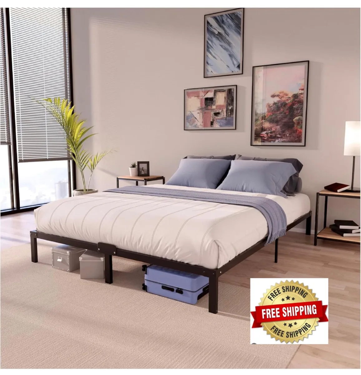 King Size Bed Frame Metal 150x200 with Storage 35c - Image 1