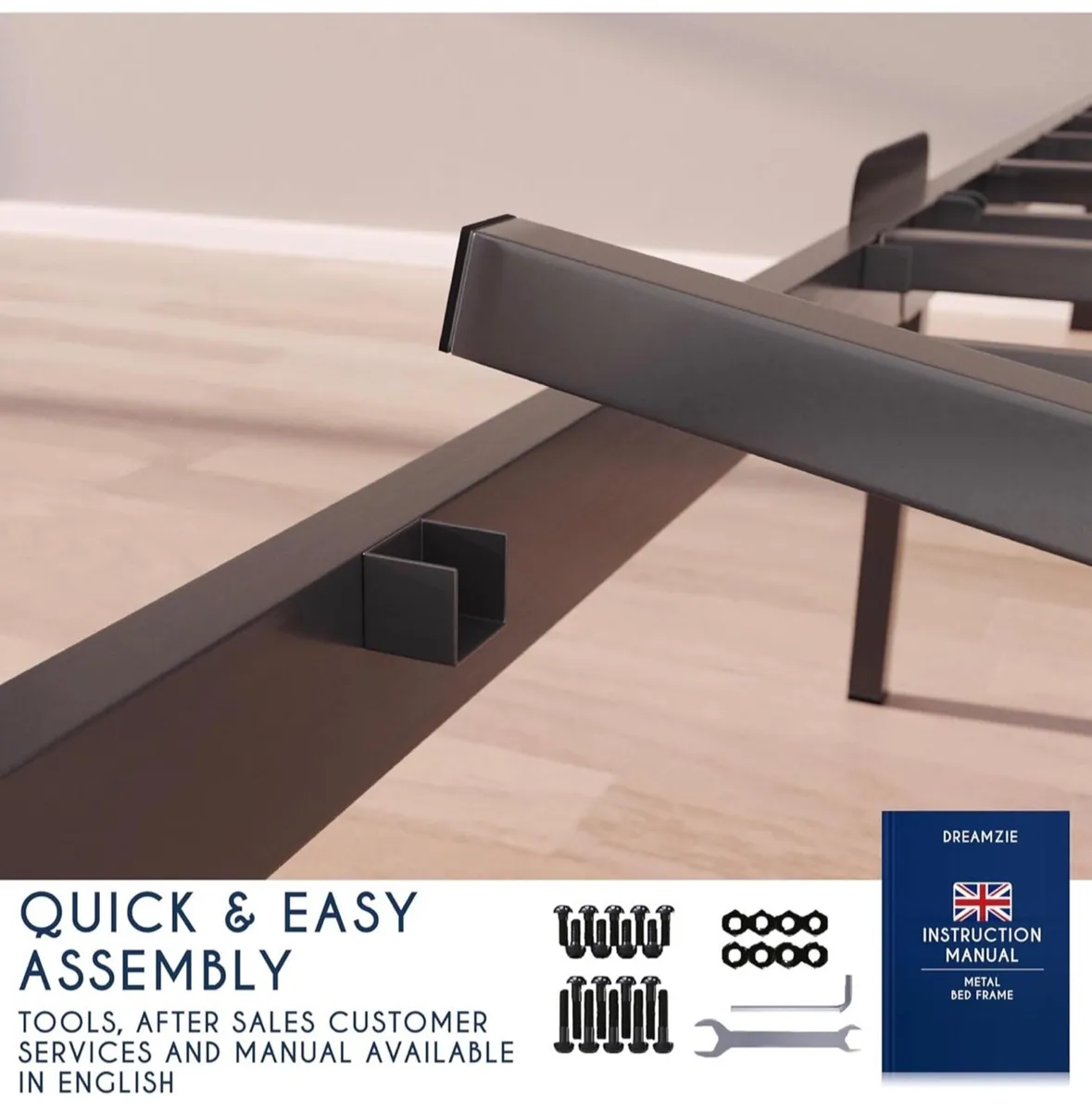 King Size Bed Frame Metal 150x200 with Storage 35c - Image 2