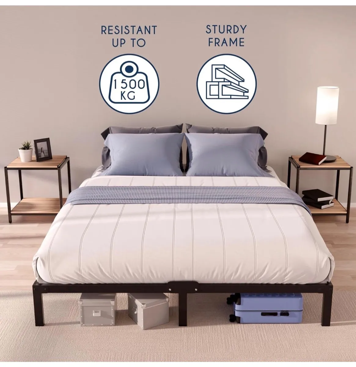 King Size Bed Frame Metal 150x200 with Storage 35c - Image 1