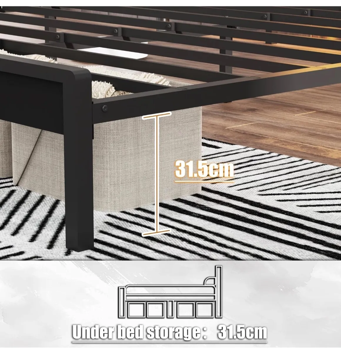 King Metal Bed Frame with USB Charging Station, LE - Image 4
