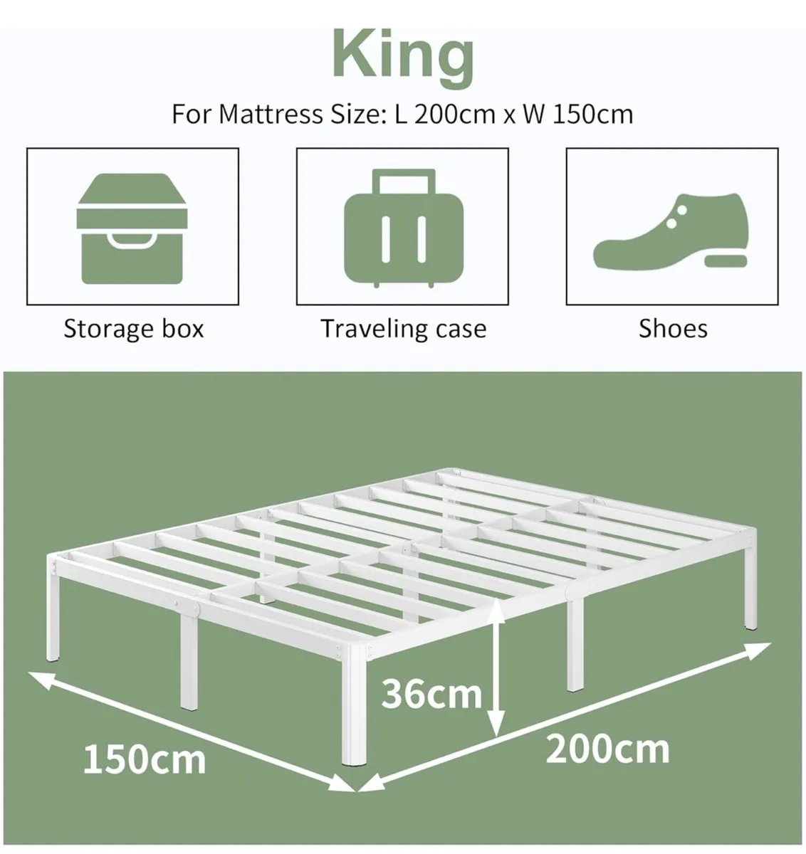 White King Bed Frame, 5ft with Rounded Corner Legs - Image 3