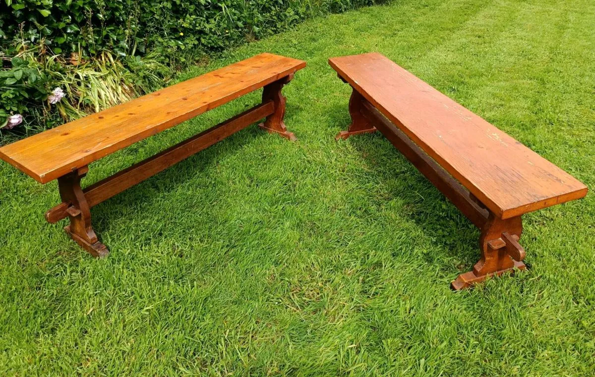 2 x Pine benches - Image 1