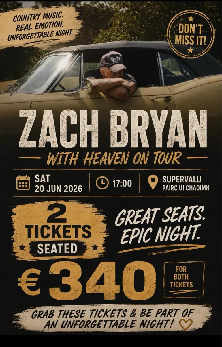 Zach Bryan Sat June 20th Cork x 2 tickets