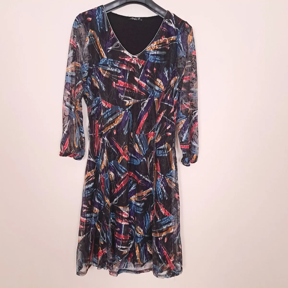 Sophie B Multicolor Feather Lace A-line Dress 18UK - Image 1