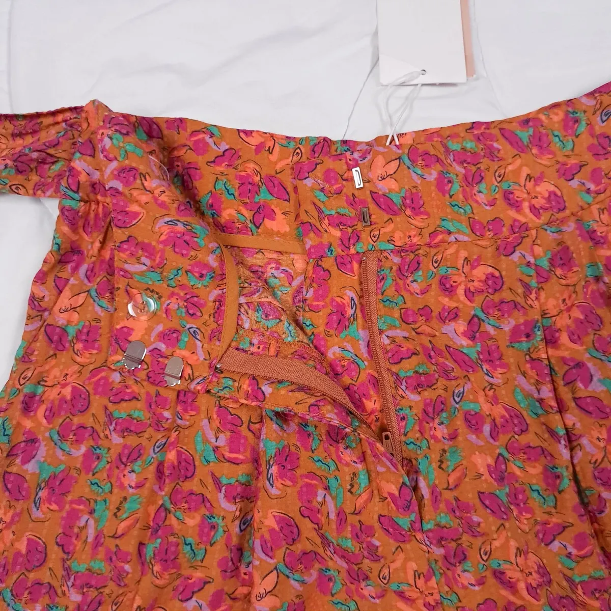 FRNCH Orange Pink Green Floral Shorts Size S - Image 4