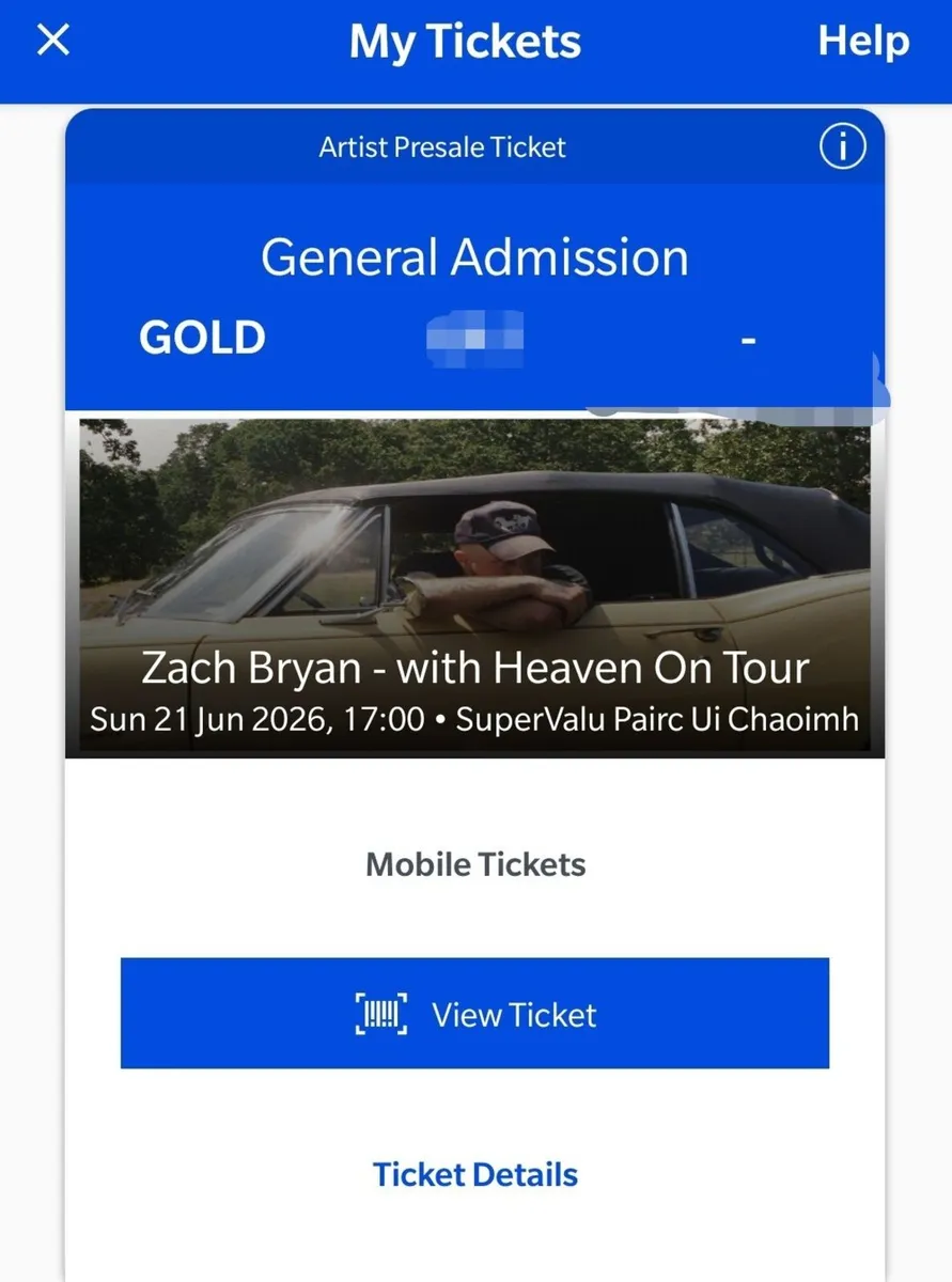 Zach Bryan - Cork (June 21) - Face Value standing - Image 1