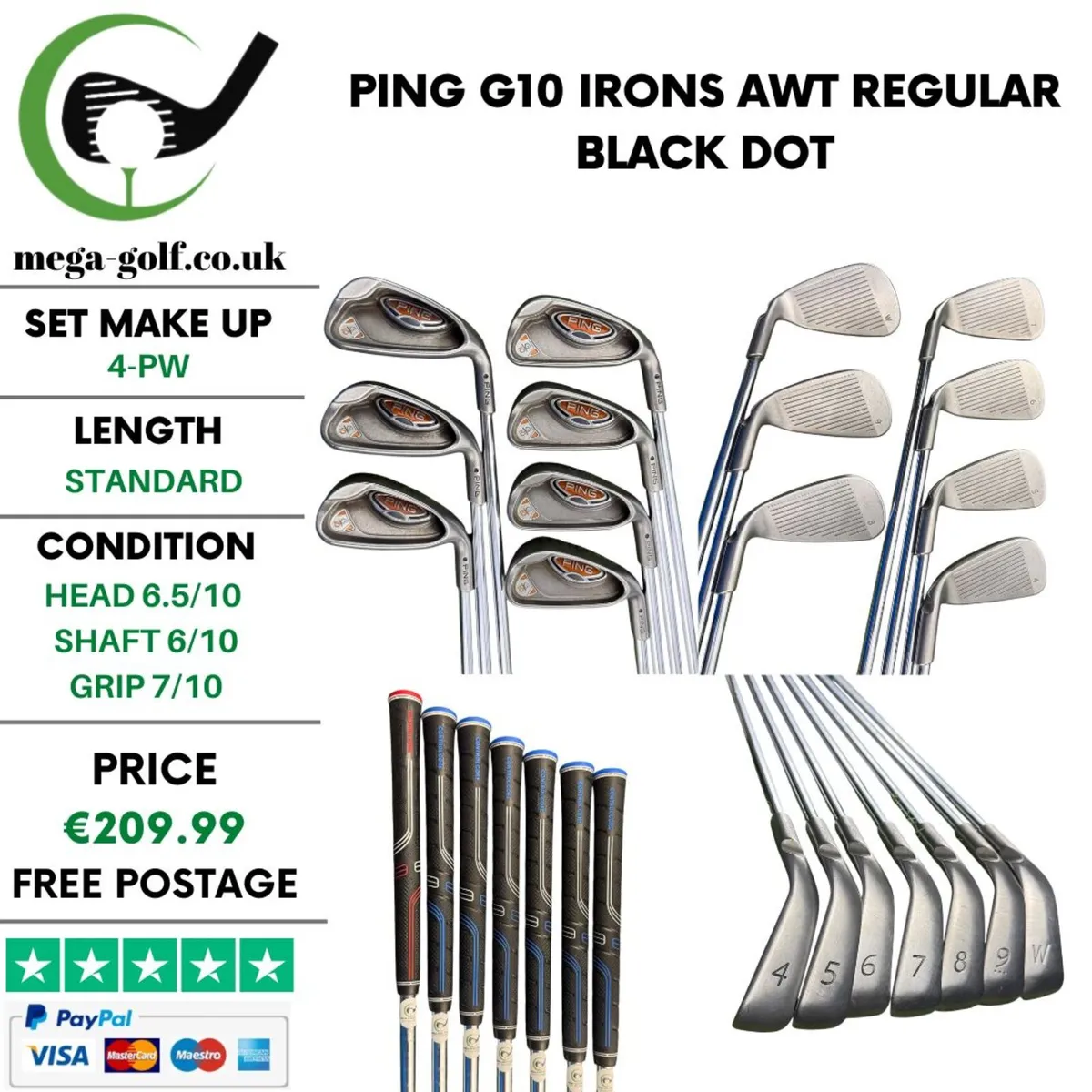 Ping G10 Irons / 4-Pw / Awt Regular / Black Dot - Image 1