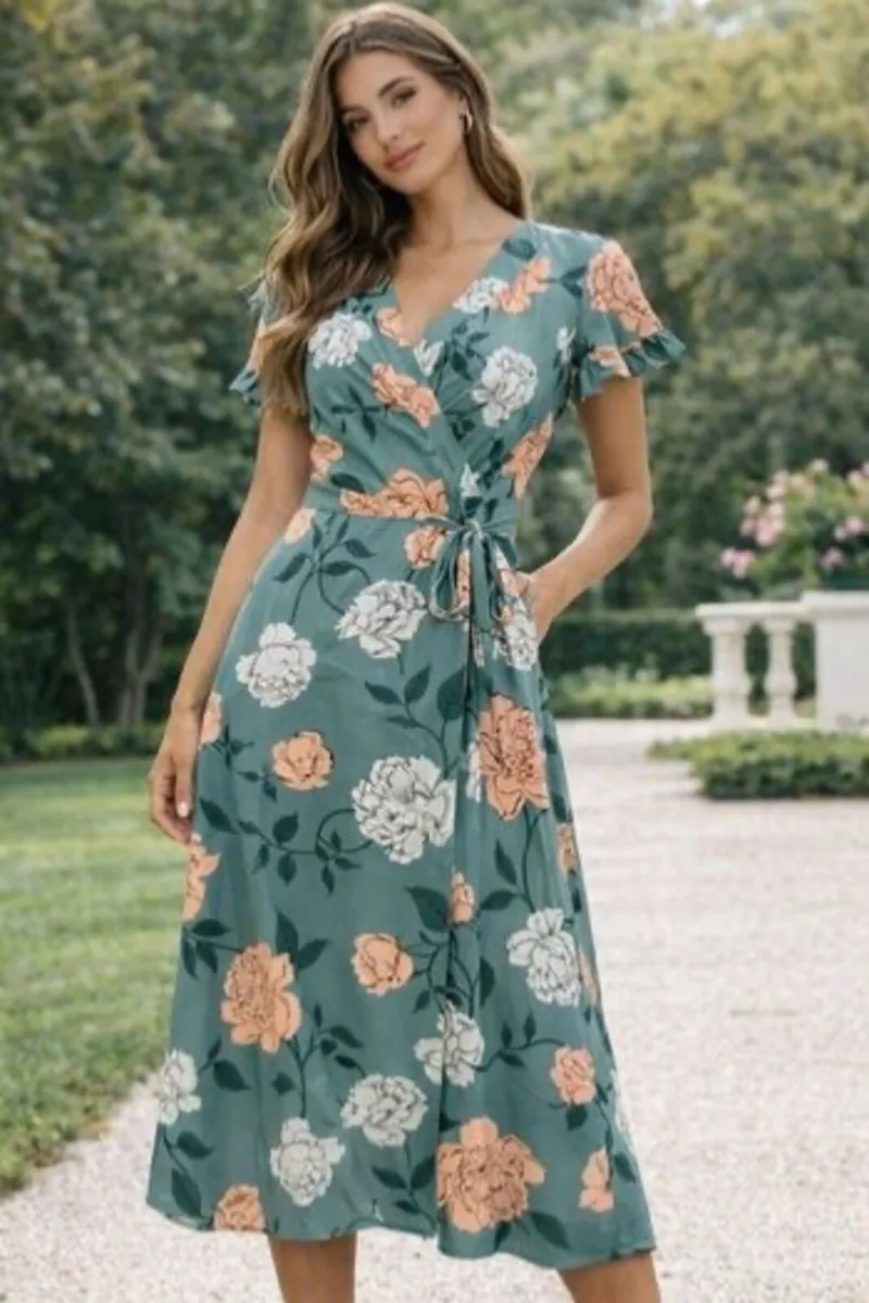 Beautiful Ladies Floral Wrap Dress: Size 10 - Image 1