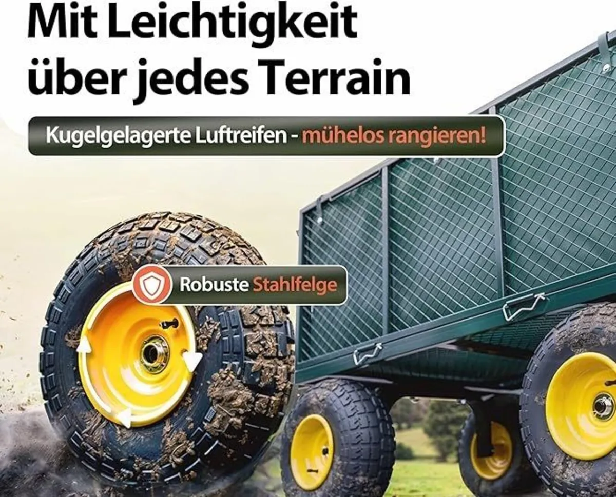 550kg Heavy Duty Garden Trolley with Removable Tar - Image 4